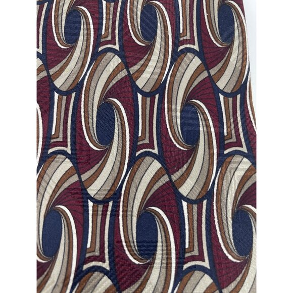 Henry Grethel 100% Silk Mens Tie Necktie Burgundy Black Tan Abstract Print - Picture 2 of 4